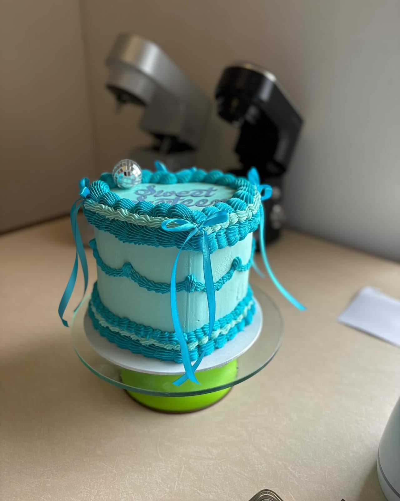 Teal Ribbon Cake by Baked by Mono